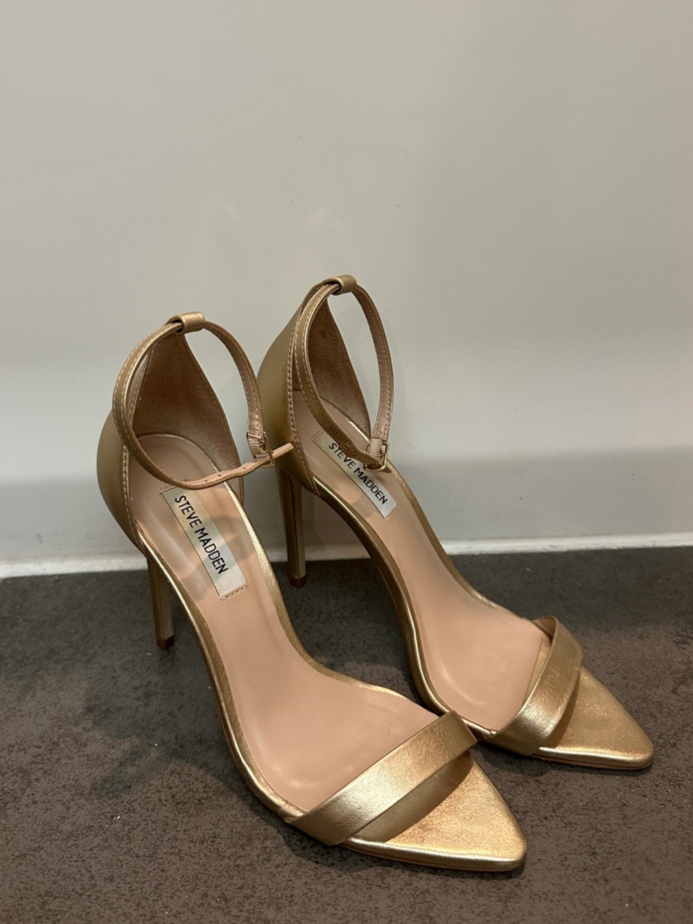 Steve Madden Metallic Gold Ankle-Strap Pointed-Toe Heels